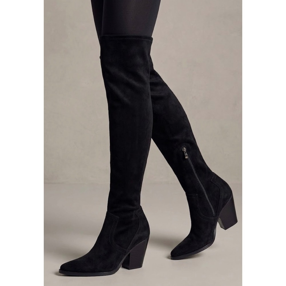 Marc Fisher LTD Black Faux Suede Over The Knee Block Heel Boots Womens Size 8M